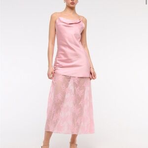 NWOT Abercrombie Pink Satin Slip Dress with Lace Skirt